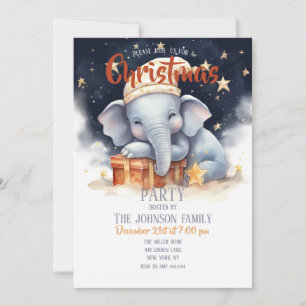 Christmas Elephant Watercolor Invitation