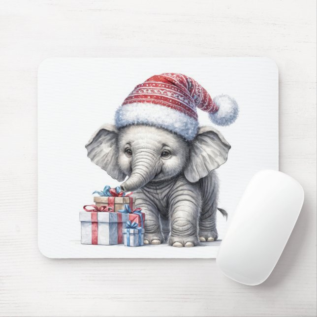 Christmas Elephant With Gifts Mouse Pad (With Mouse)