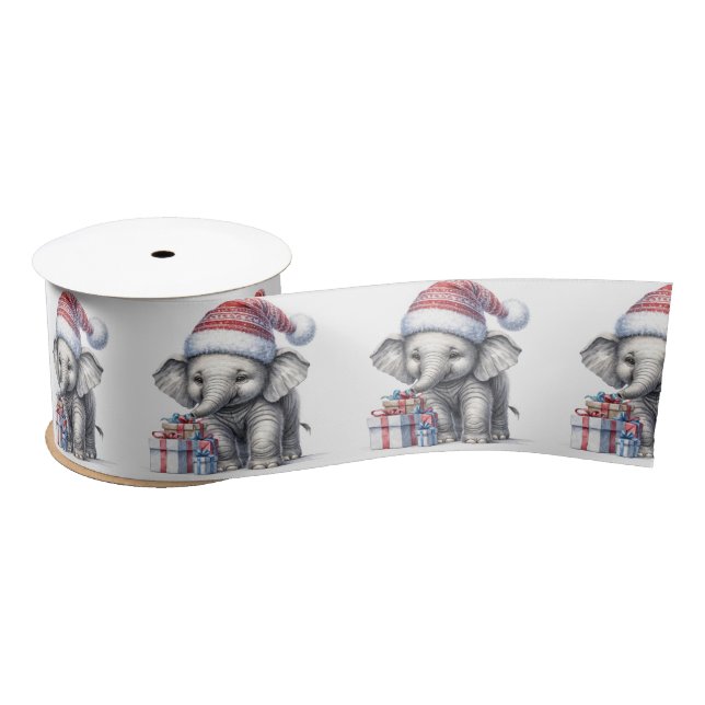 Christmas Elephant With Gifts Satin Ribbon (Spool)