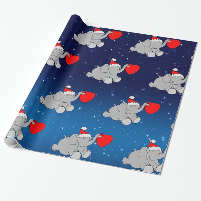 Christmas Elephant Wrapping Paper (Unrolled)
