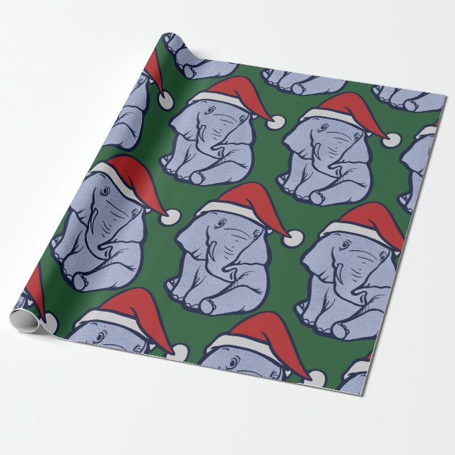 Christmas Elephant Wrapping Paper (Unrolled)