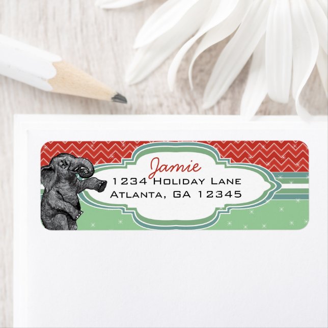 Christmas Elephant Zig Zag Pattern Return Address Label (Insitu)