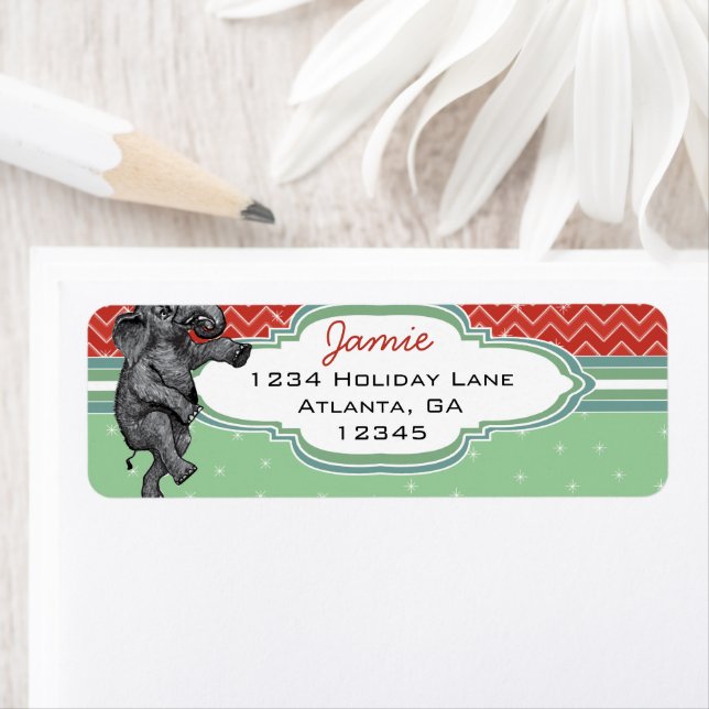Christmas Elephant Zig Zag Pattern Return Address Label (Insitu)