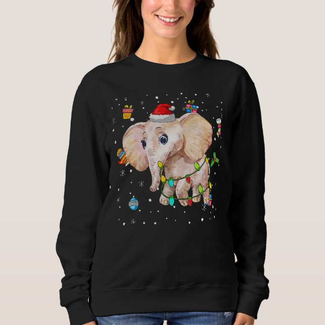 Christmas Elephants Funny Santa Hat Lights Kid Gir Sweatshirt (Front)