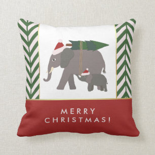Christmas Elephants with Hats, Tree, and Chevron Cushion