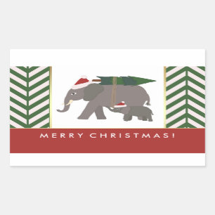 Christmas Elephants with Hats, Tree, and Chevron Rectangular Sticker