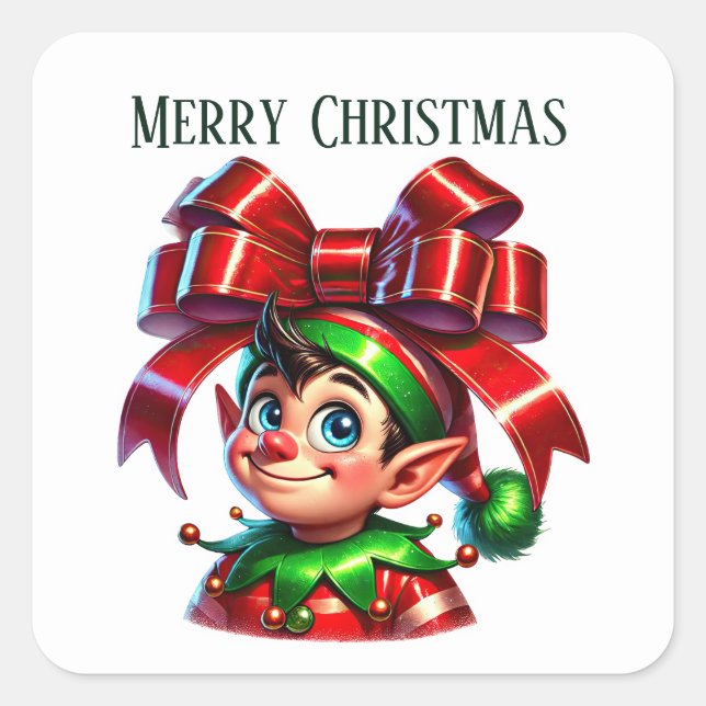 Christmas elf add message Merry Christmas Square Sticker (Front)