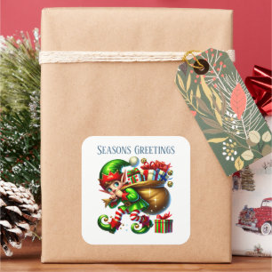Christmas elf add message Seasons Greetings Square Sticker