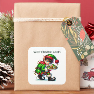 Christmas elf add message Sweet Christmas Wishes Square Sticker