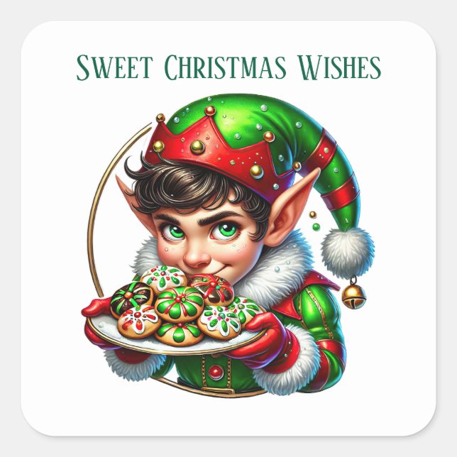 Christmas elf add message Sweet Christmas Wishes Square Sticker (Front)