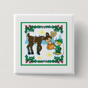 Christmas Elf and Reindeer 15 Cm Square Badge