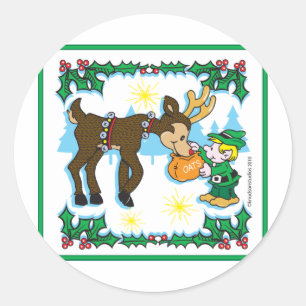 Christmas Elf and Reindeer Classic Round Sticker