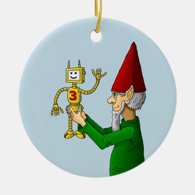 Christmas Elf and Robot Ceramic Ornament (Front)