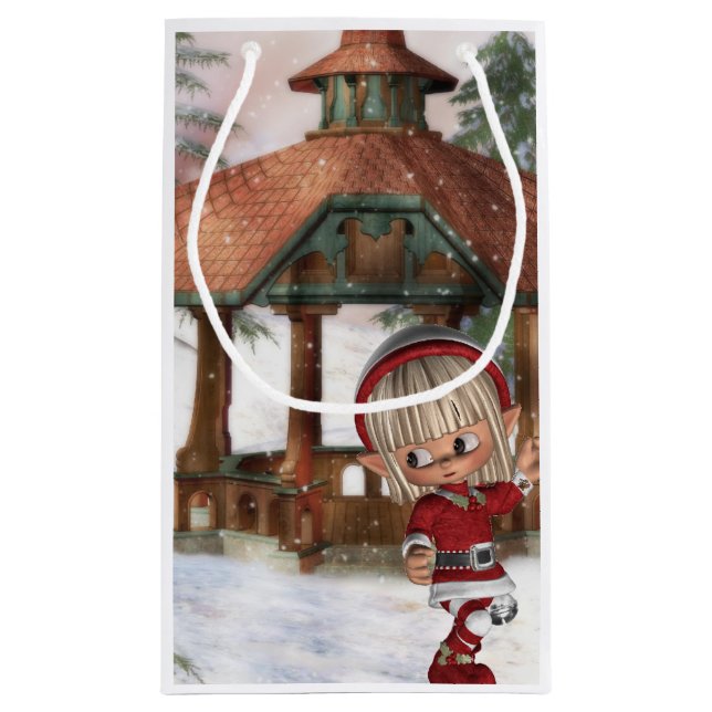 Christmas Elf at North Pole Small Gift Bag (Back)