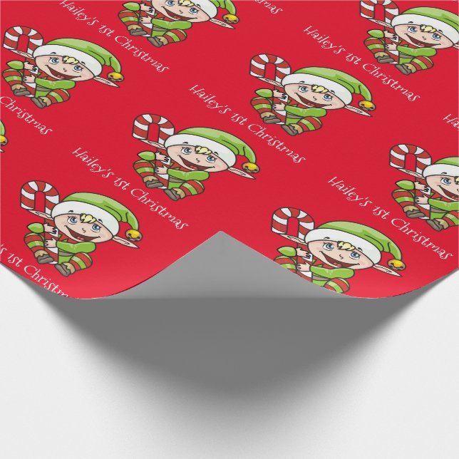 Christmas Elf Baby's 1st Christmas Wrapping Paper (Corner)