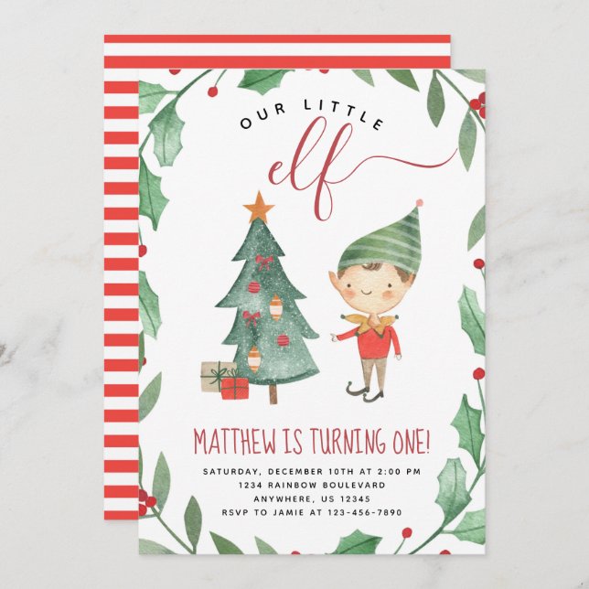 Christmas Elf Birthday Party Invitation Boy (Front/Back)
