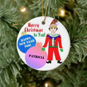 Christmas Elf Blue Pink Ornament Balls Name