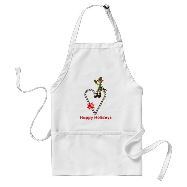 Christmas Elf Candy Cane Heart Holiday Standard Apron (Front)