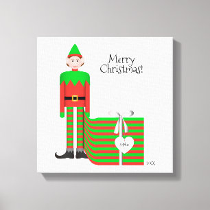Christmas Elf Canvas Print - Striped Gift Package
