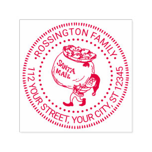 Christmas Elf Carrying Santa Mail Name Address Self-inking Stamp