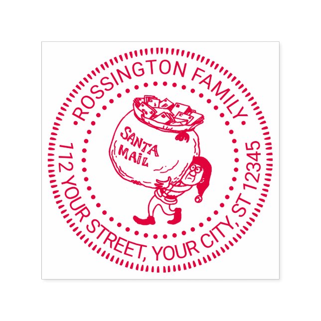 Christmas Elf Carrying Santa Mail Name Address Self-inking Stamp (Design)