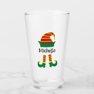 Christmas Elf Cartoon Personalised Glass