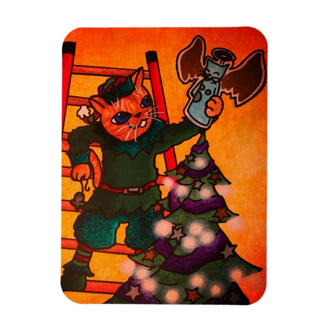 Christmas Elf Cat Magnet (Vertical)