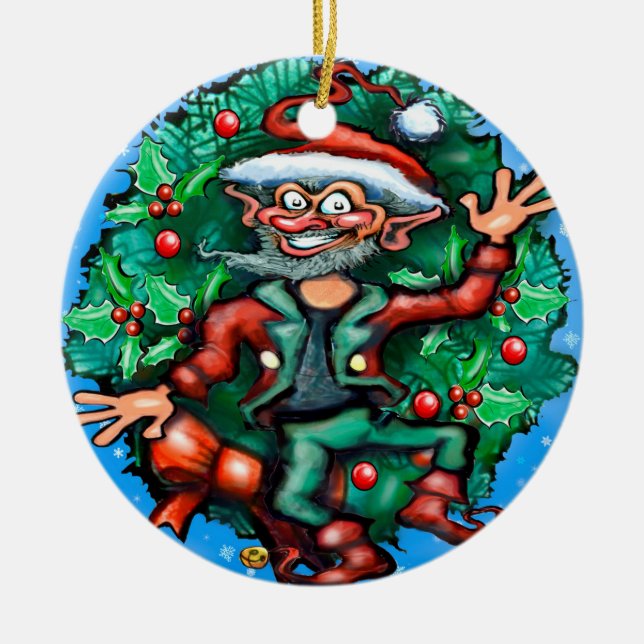 Christmas Elf Ceramic Ornament (Front)