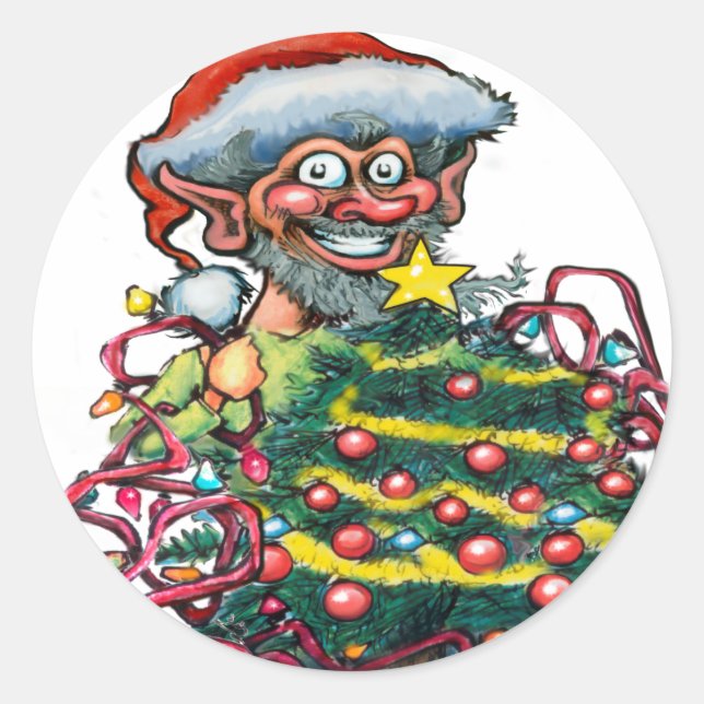Christmas Elf Classic Round Sticker (Front)
