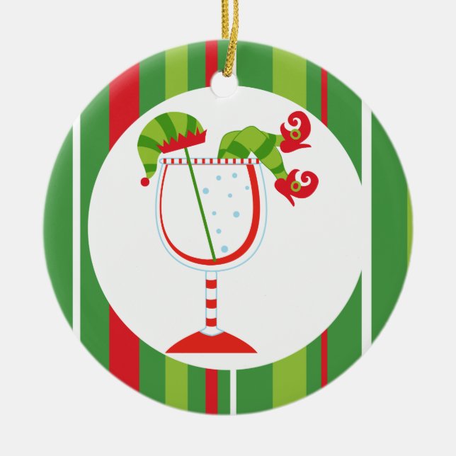 Christmas Elf Cocktail Merry Christmas Ceramic Tree Decoration (Front)