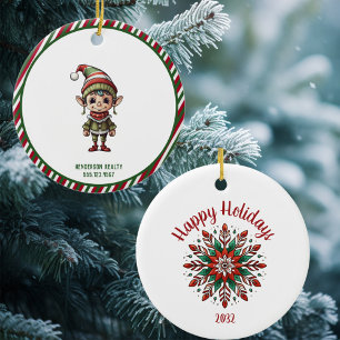 Christmas Elf Custom Happy Holiday Ceramic Ornament