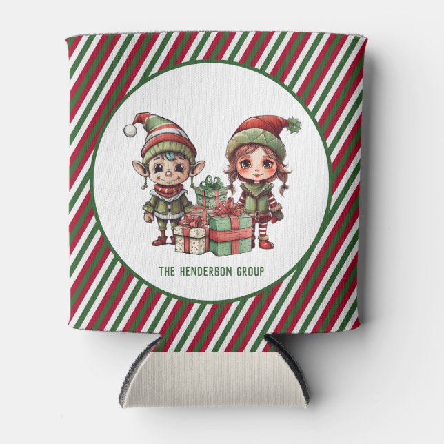 Christmas Elf Custom Name Holiday  Can Cooler (Front)