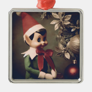 Christmas Elf Cute Holiday Metal Ornament