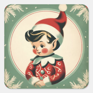 Christmas Elf Cute Vintage Holiday Square Sticker