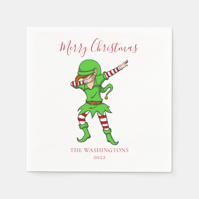Christmas Elf Dab Dancing Family Holiday Paper Napkin (Front)