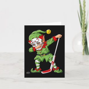 Christmas Elf Dabbing Ice Hockey Player Boys Kids Card