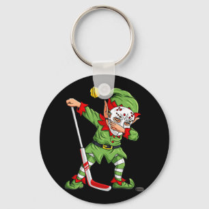 Christmas Elf Dabbing Ice Hockey Player Boys Kids Key Ring