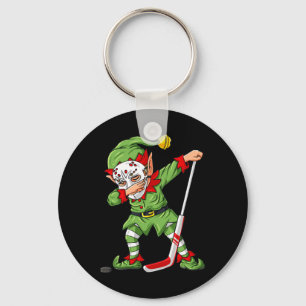 Christmas Elf Dabbing Ice Hockey Player Boys Kids Key Ring