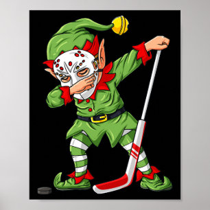 Christmas Elf Dabbing Ice Hockey Player Boys Kids Poster