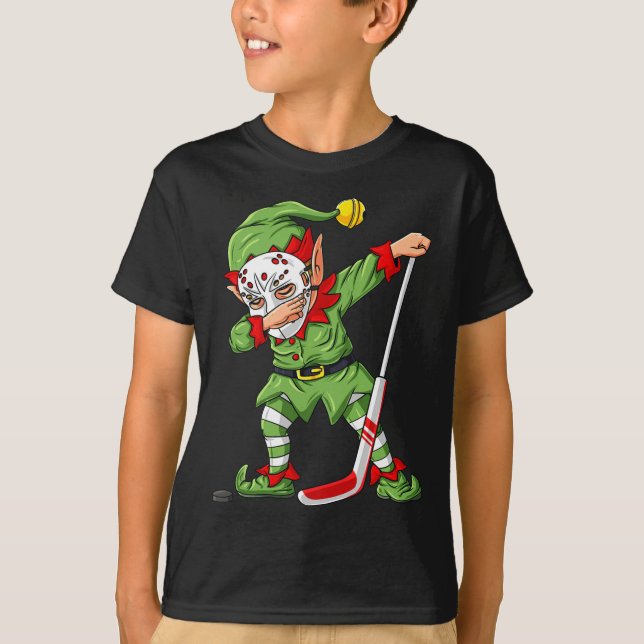 Christmas Elf Dabbing Ice Hockey Player Boys Kids  T-Shirt (Front)