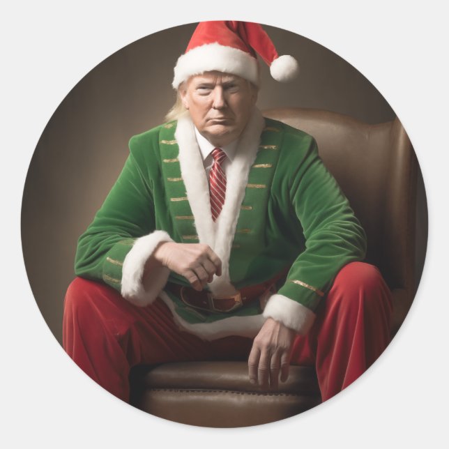 Christmas Elf Donald Trump Classic Round Sticker (Front)