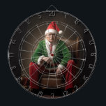 Christmas Elf Donald Trump Dartboard<br><div class="desc">A portrait picture from Donald Trump sitting in a brown leather chair wearing a Christmas elf costume</div>