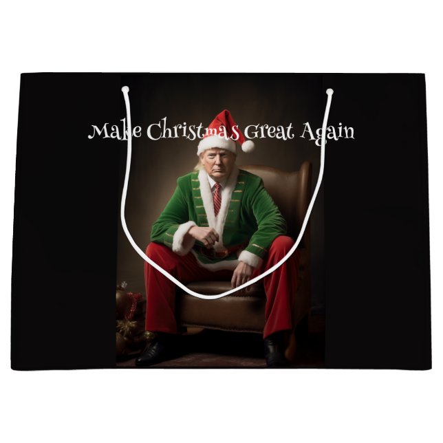 Christmas Elf Donald Trump Large Gift Bag (Front)