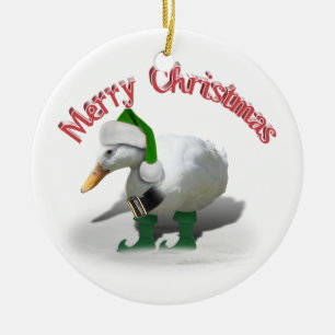 Christmas Elf Duck - Santa's Helper Ceramic Tree Decoration
