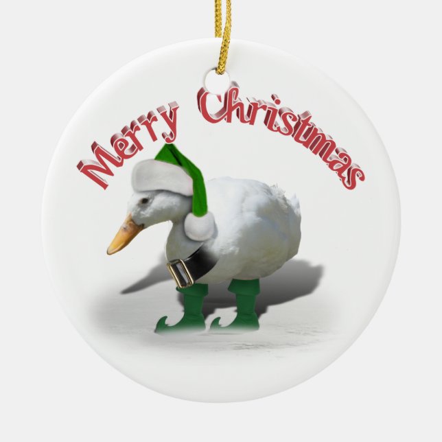 Christmas Elf Duck - Santa's Helper Ceramic Tree Decoration (Front)