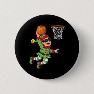 Christmas Elf Dunking A Basketball Fun Boys Kids X 6 Cm Round Badge