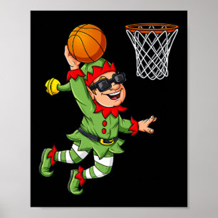 Christmas Elf Dunking A Basketball Fun Boys Kids X Poster