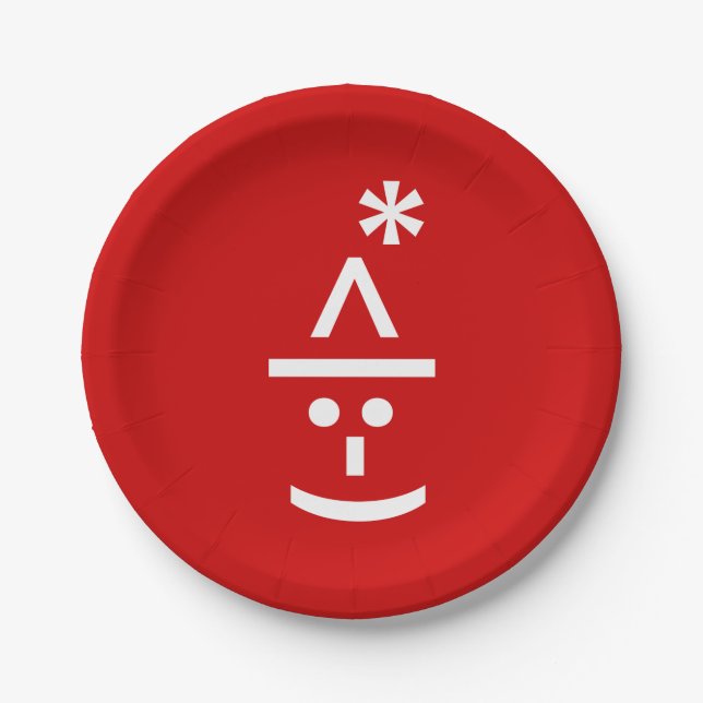 Christmas Elf Emoticon Xmas ASCII Text Art Paper Plate (Front)