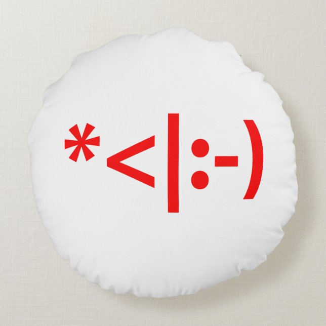 Christmas Elf Emoticon Xmas ASCII Text Art Round Cushion (Back)