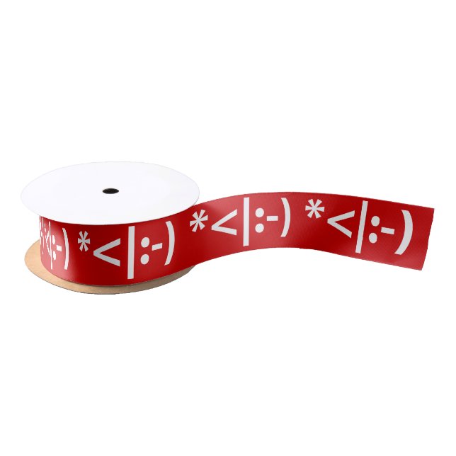 Christmas Elf Emoticon Xmas ASCII Text Art Satin Ribbon (Spool)